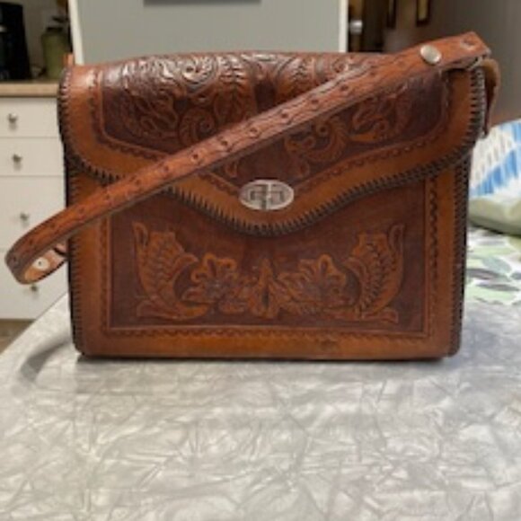 Vintage Made In Mexico Hand Tooled Leather Purse Handbag - Picture 1 of 6